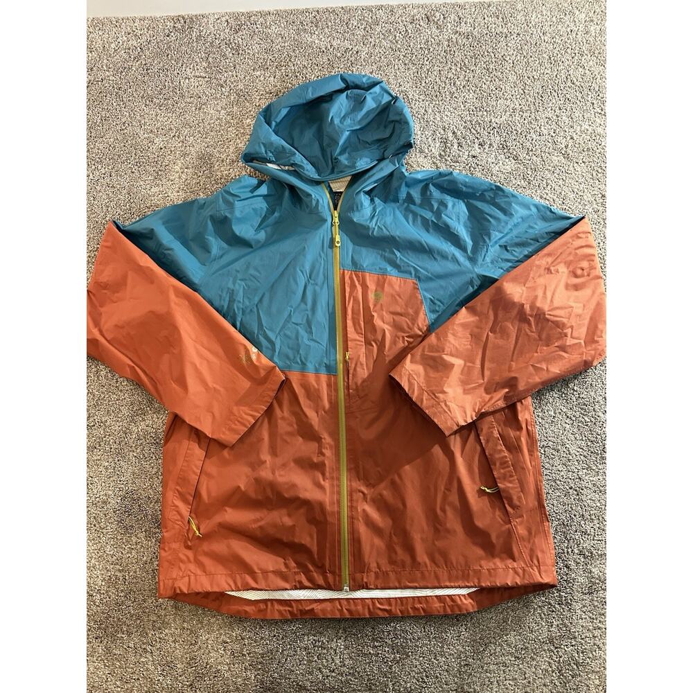 Mountain Hardwear Packable Hooded Vented Rain Jacket Mens Size XL ORANGE BLUE - Picture 2 of 12